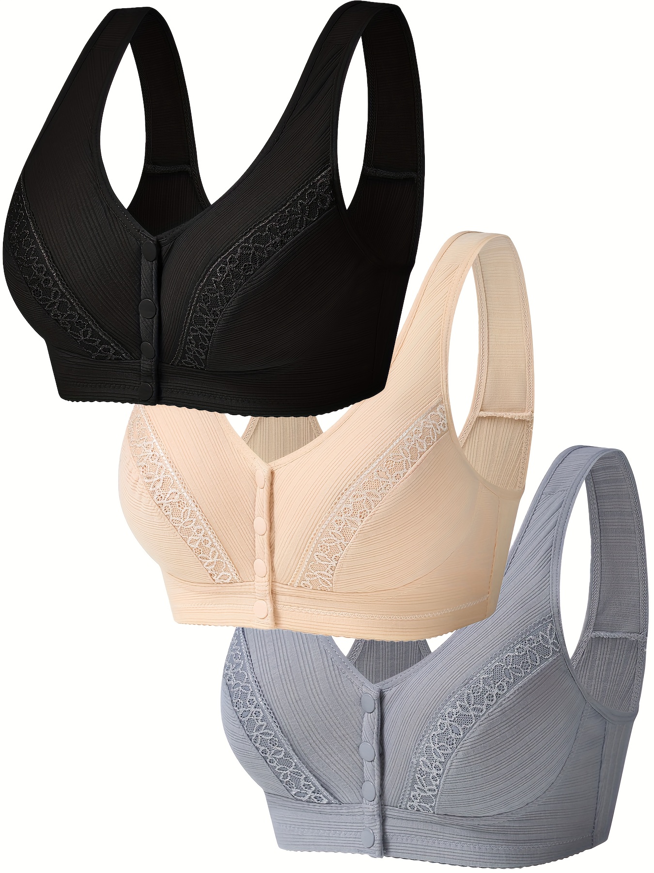 3pcs Front Buckle Wireless Bras, Comfy & Breathable Full Coverage Bra,  Women's Lingerie & Underwear