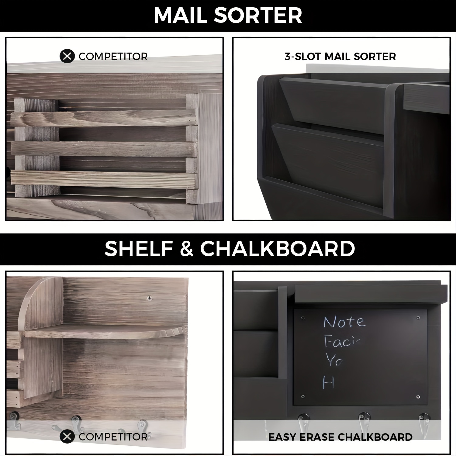 Chalkboard Organizer With Shelf Wood Framed Furniture Key Hook Organizer  Hat Rack for Your Kitchen, Office or Entryway Chalk Board -  Canada
