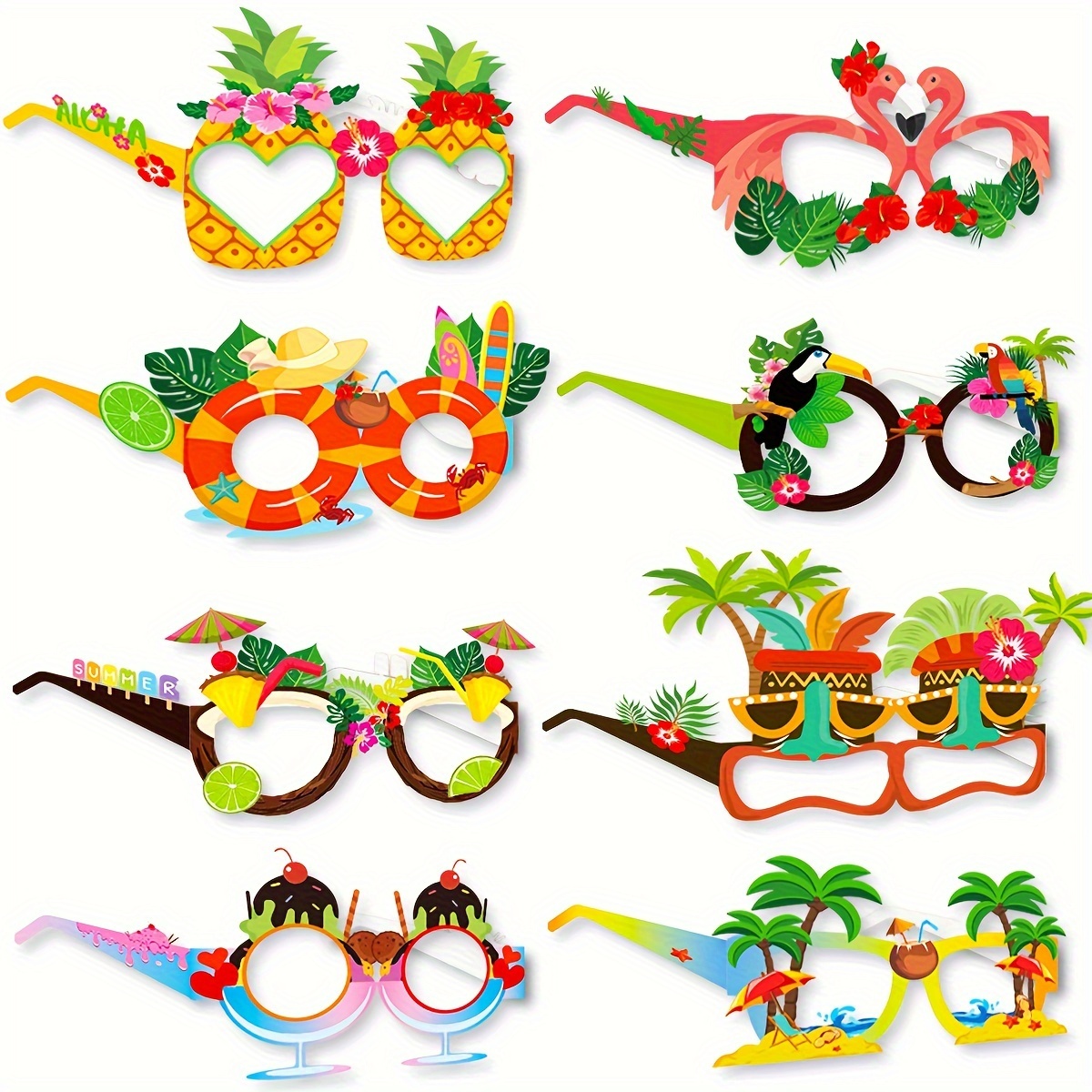 8 PCS Occhiali da festa hawaiani,occhiali da divertimento per feste,occhiali  da divertimento per feste in spiaggia per Carnevale Masquerade a tema  Halloween Costume Accessori per feste di compleann : : Casa e