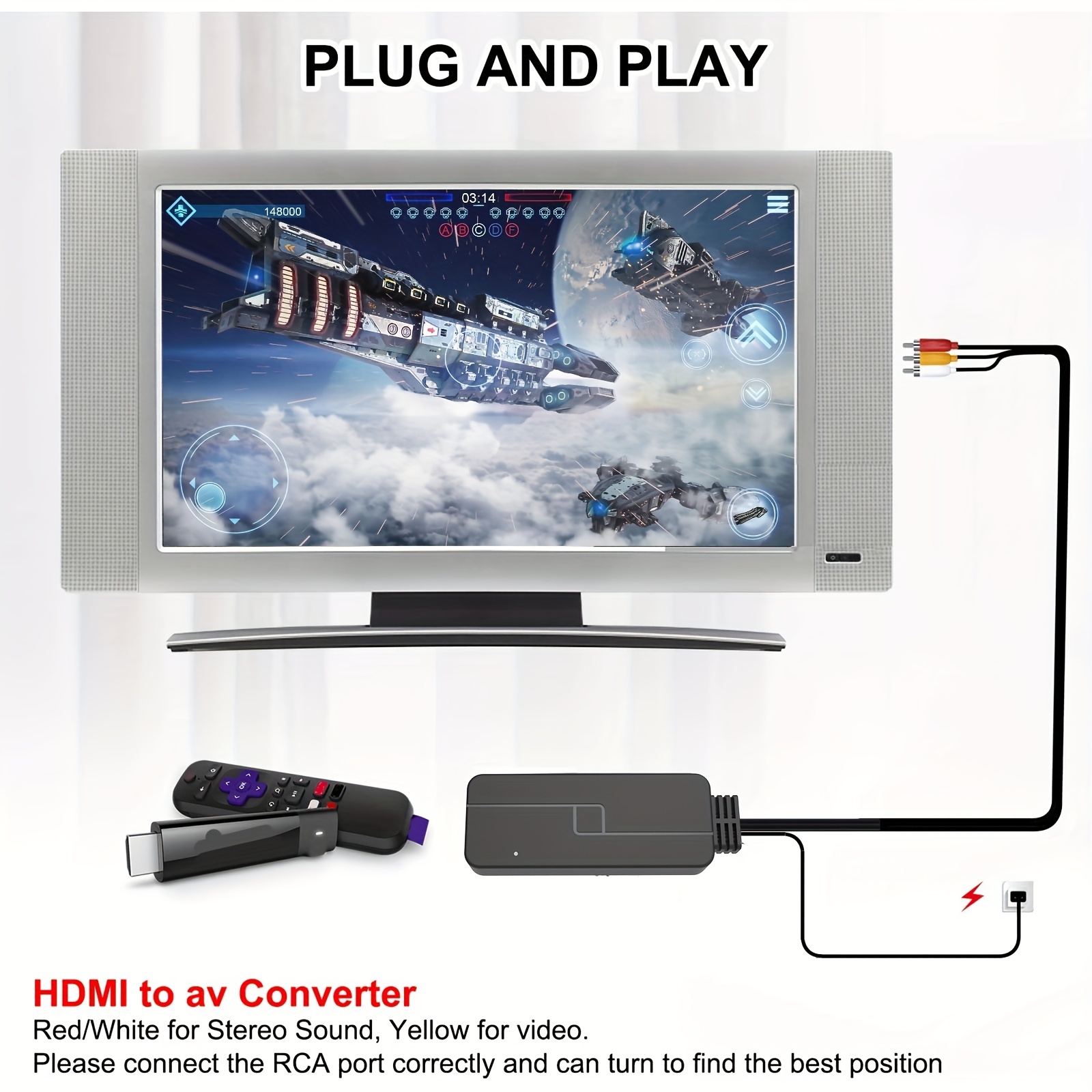 HDMI a RCA, convertidor HDMI a AV, HDMI a adaptador de convertidor de audio  de video de TV más antiguo para Apple TV, Roku, Fire Stick, Xiaomi Mi Box