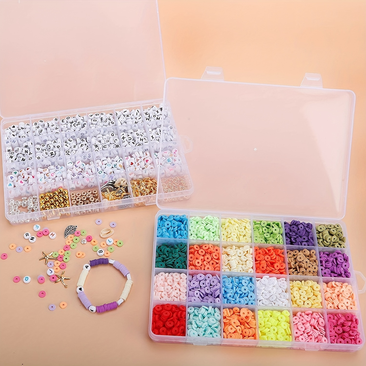 Bracelets Making Kit 24 Colors Clay Beads Charms Letter - Temu