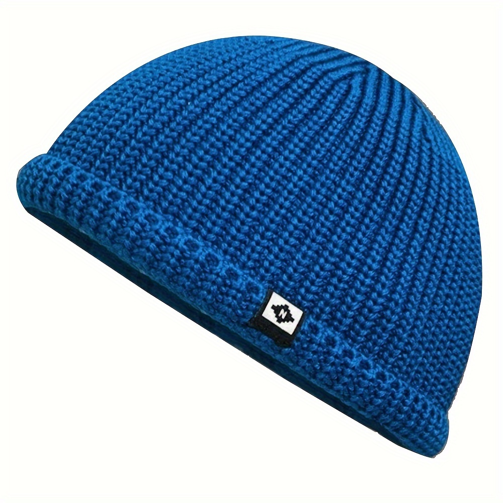 E-shop Einfache -Beanie mit Etiketten-Patch, Unisex, einfarbige Strickmützen, trendige, kältesichere Schädelkappe, -Beanie für Damen & Herren