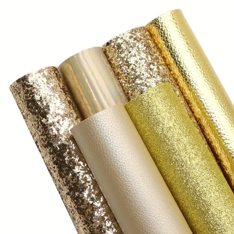 Chunky Glitter Faux Leather Sheets Golden Color Synthetic - Temu