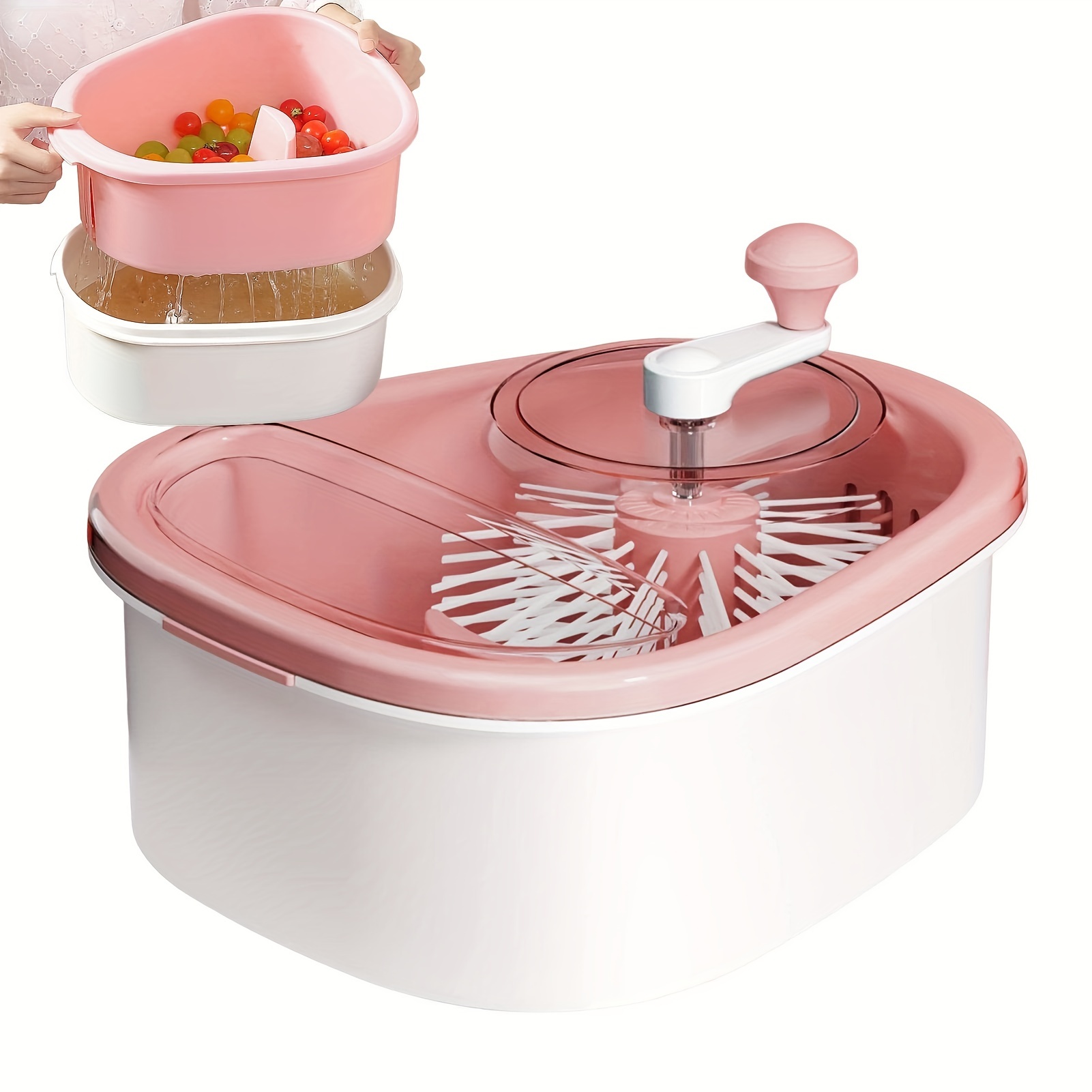 Fruit Cleaner Device in Water,Large Fruits Washing Spinner with Bowl, Lid,  Colander, Crank and Self-draining System, Fruit and Vegetable Cleaning with