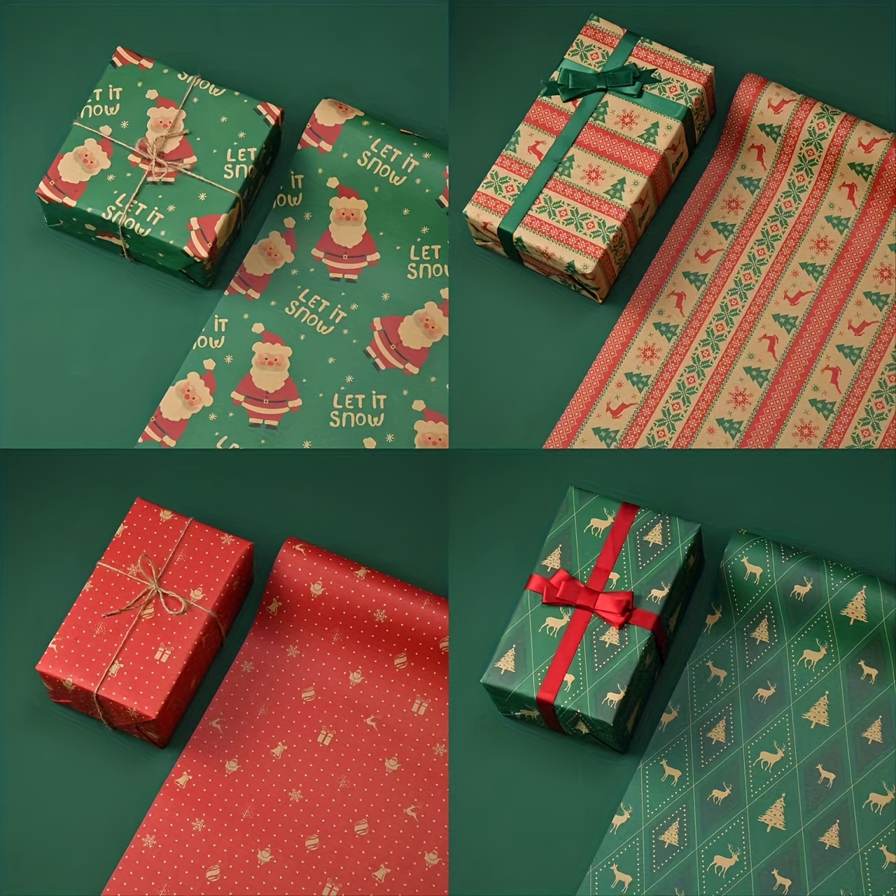 4 x 10m Christmas Wrapping Paper Rolls - Kids Snowman/Santa