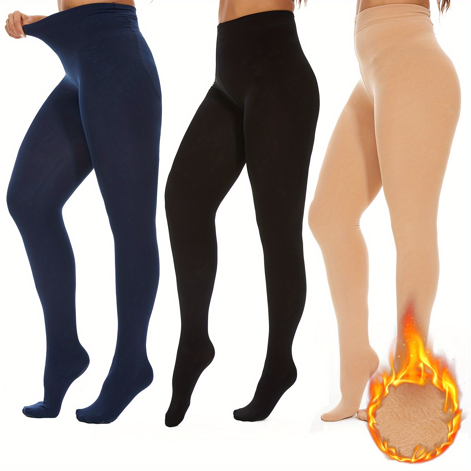 Plus Size Fleece Lined Tights,Winter Warm Fake Translucent Leggings for  Women,Thick Thermal Pants Pantyhose