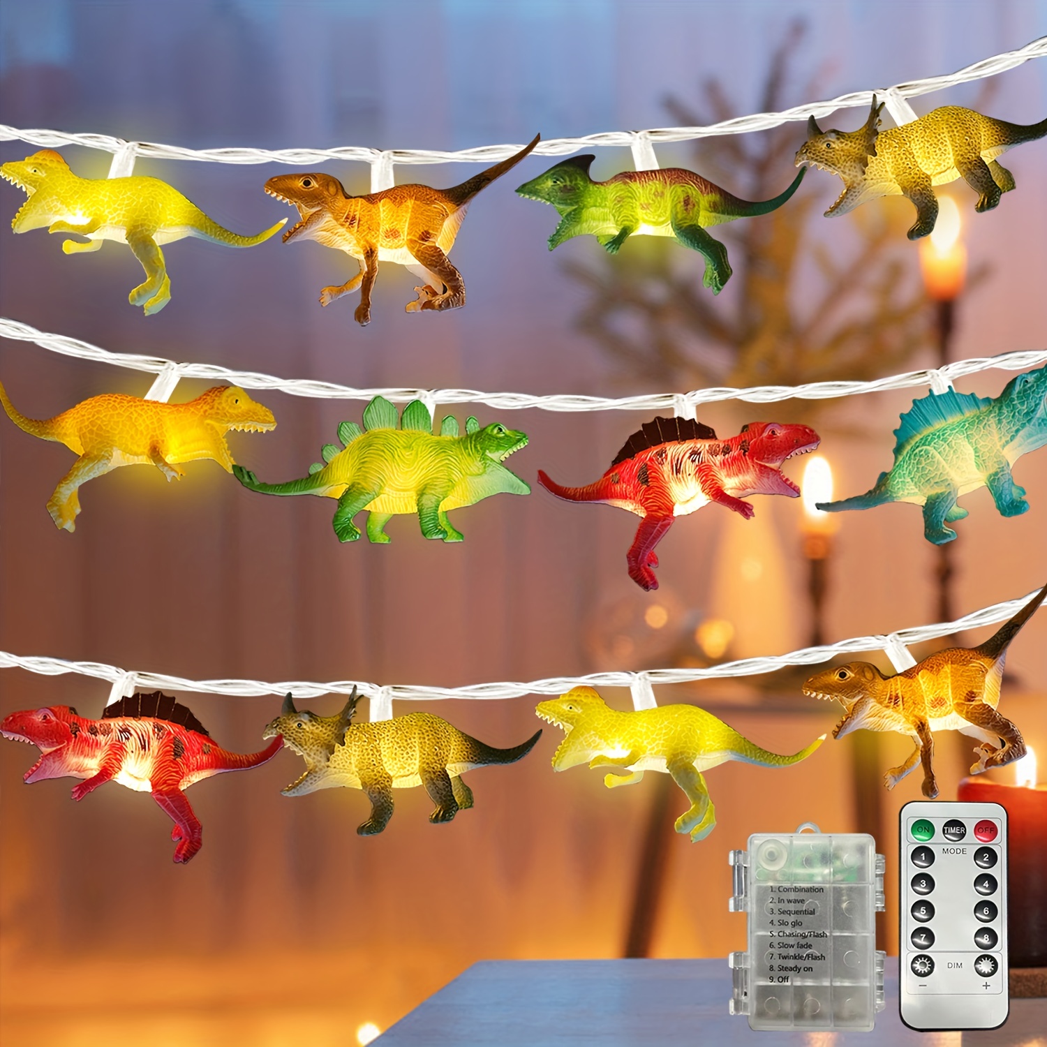 

Led Dinosaur String Lights, 3m/9.8feet 20 Led Dino Toys String Lights, With Remote Control, 8 Modes String Lights, For Bedroom Birthday Gifts Christmas Tree Party Decoration, Battery Powered (no Plug)