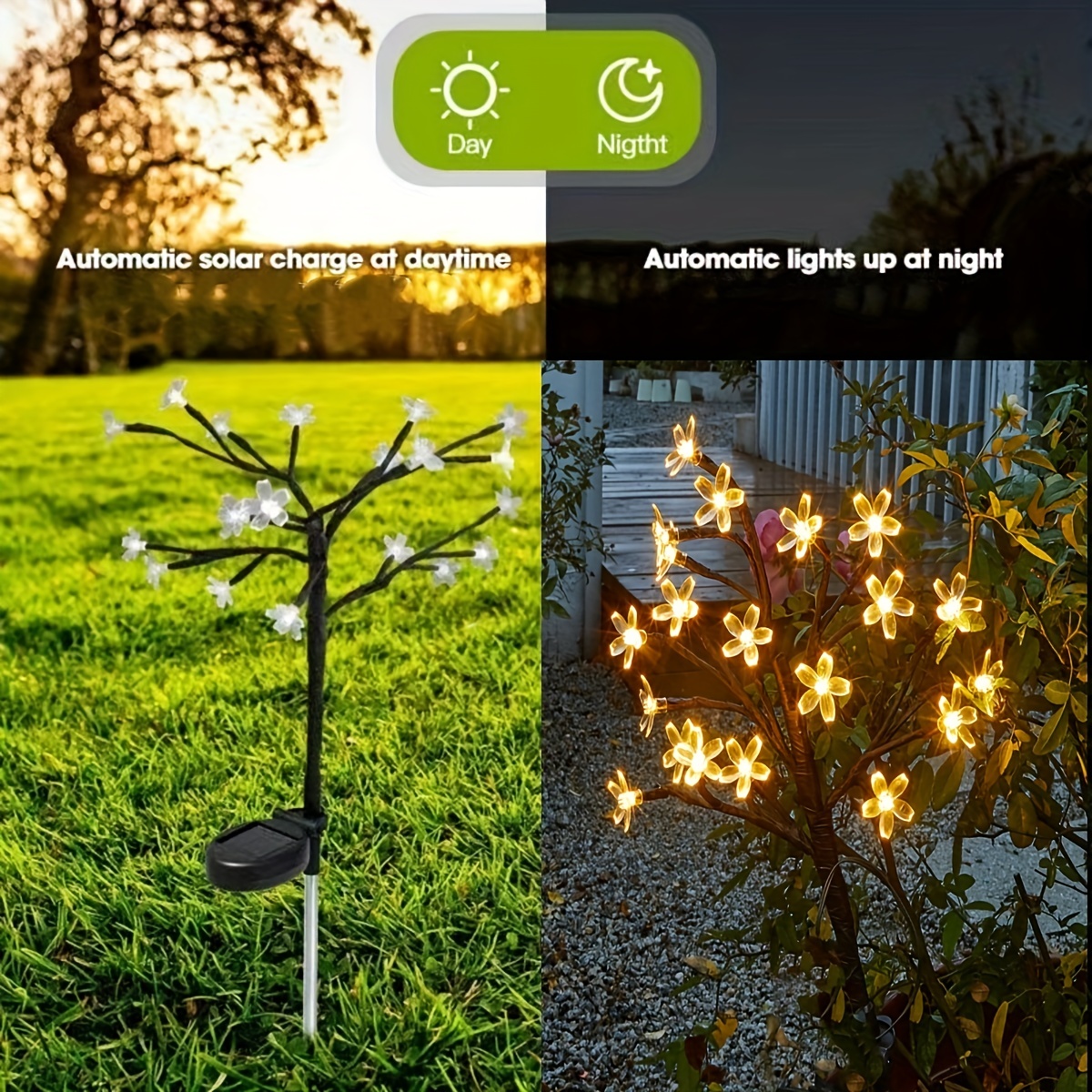 1pc outdoor solar cherry tree lamp artificial flower tree led lamp 20 led waterproof solar garden decorative lamp for lawn garden walkway terrace christmas halloween decorations details 1