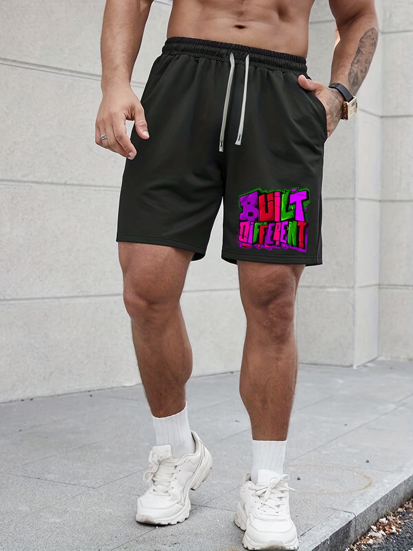 Plus Size Men's built Different Graphic Print Shorts - Temu Austria