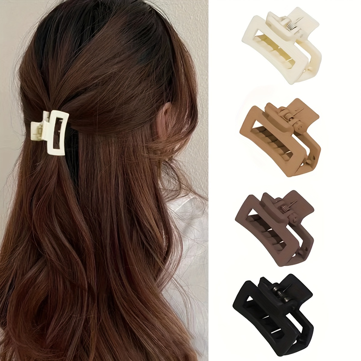 

4 Pcs Matte Rectangle Hair Claw Clips, Solid Color Non-slip Strong Hold Jaw Hair Clips, Styling Accessories For Women Thin Thick Hair