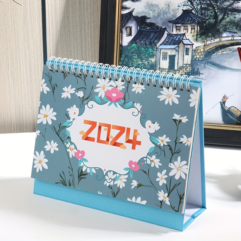 1 Pc 2024 Mini Calendrier De Bureau De Peinture Bronzante Flip Tableau  Calendrier Mensuel Bloc-notes