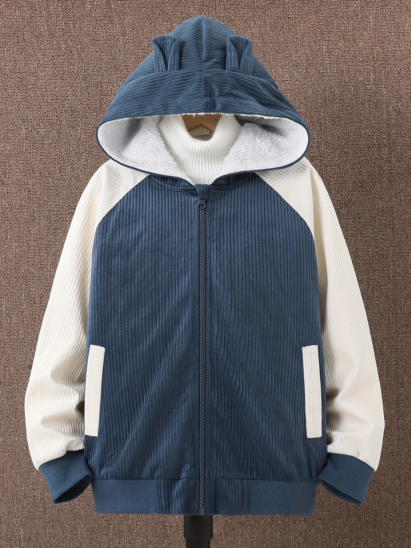 Kid's Toy Bear Decor Fleece Jacket Warm Color Clash Hooded - Temu