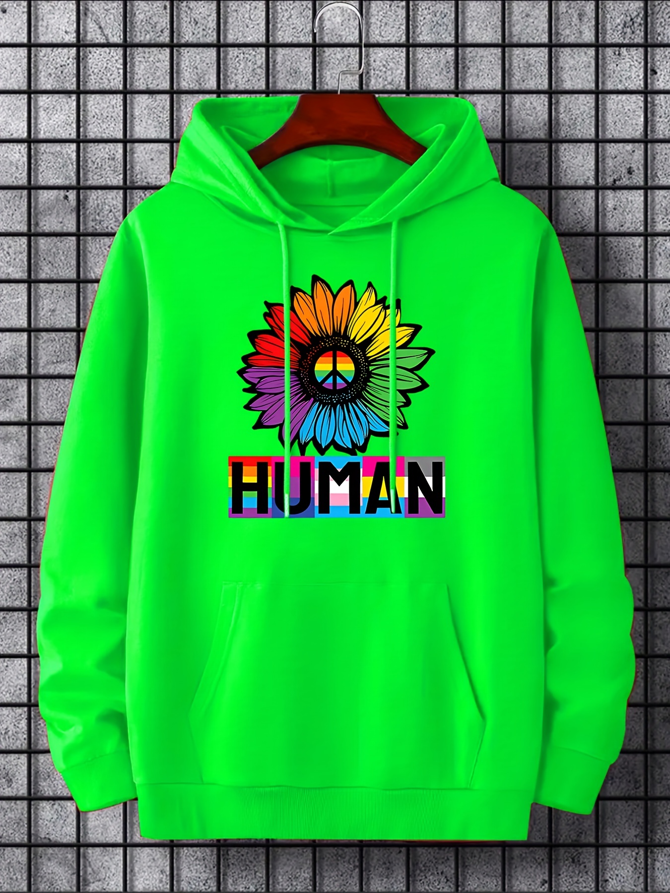 Rainbow Sunflower & Human Print Hoodie, Hoodies For Men, Men's