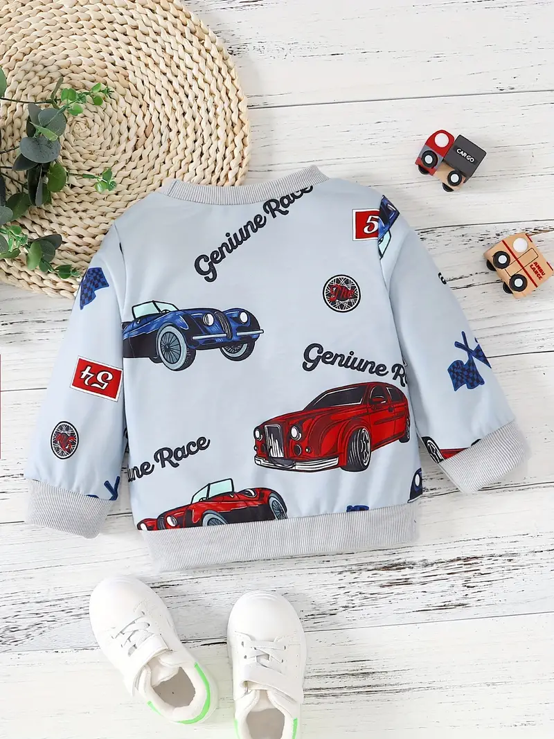 Kids Cute Sweatshirt Toddler Baby Boys Cartoon Car Print - Temu