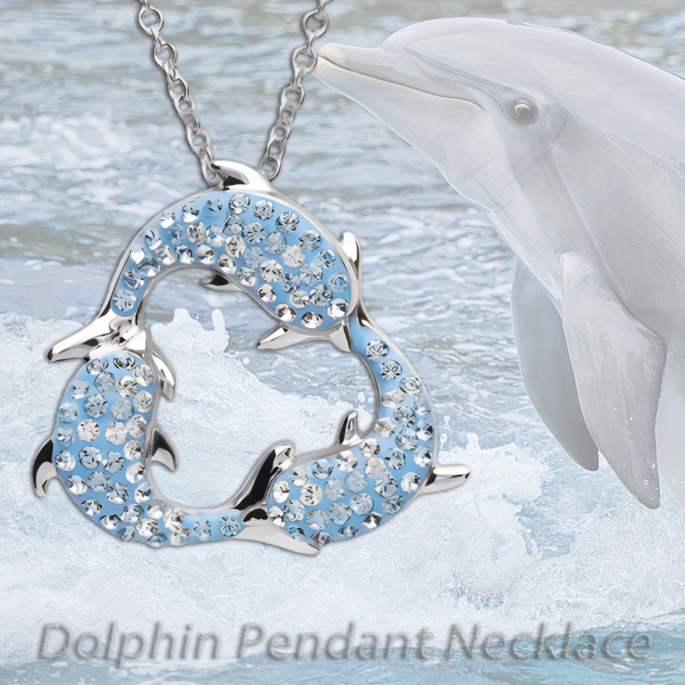 mens beautiful fashion three dolphins head pendant necklace inlaid synthetic zircon necklace christmas birthday party perfect gift for loved one