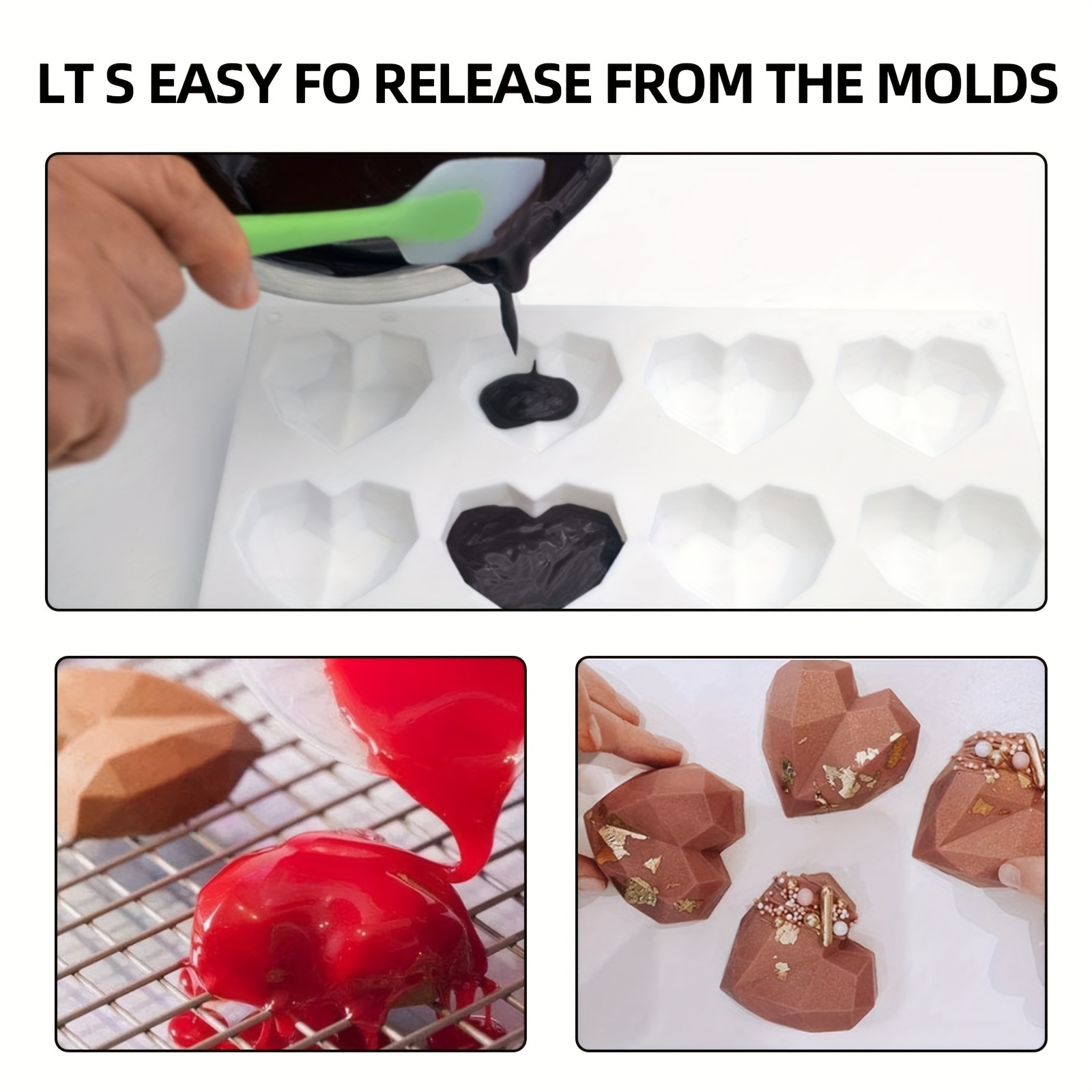 Heart Silicone Molds - 6-Cavity 3D Diamond Shape Mold for Cake