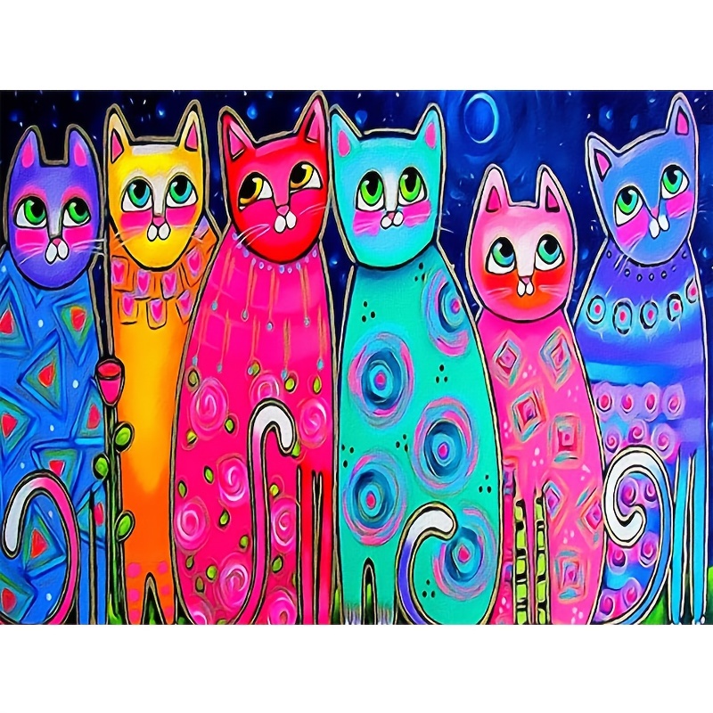 Diy Diamond Painting Kit 5d Colorful Cat Diamond Art Kit - Temu