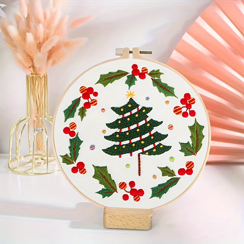 Embroidery Hoop Craft with Christmas Wreath Material