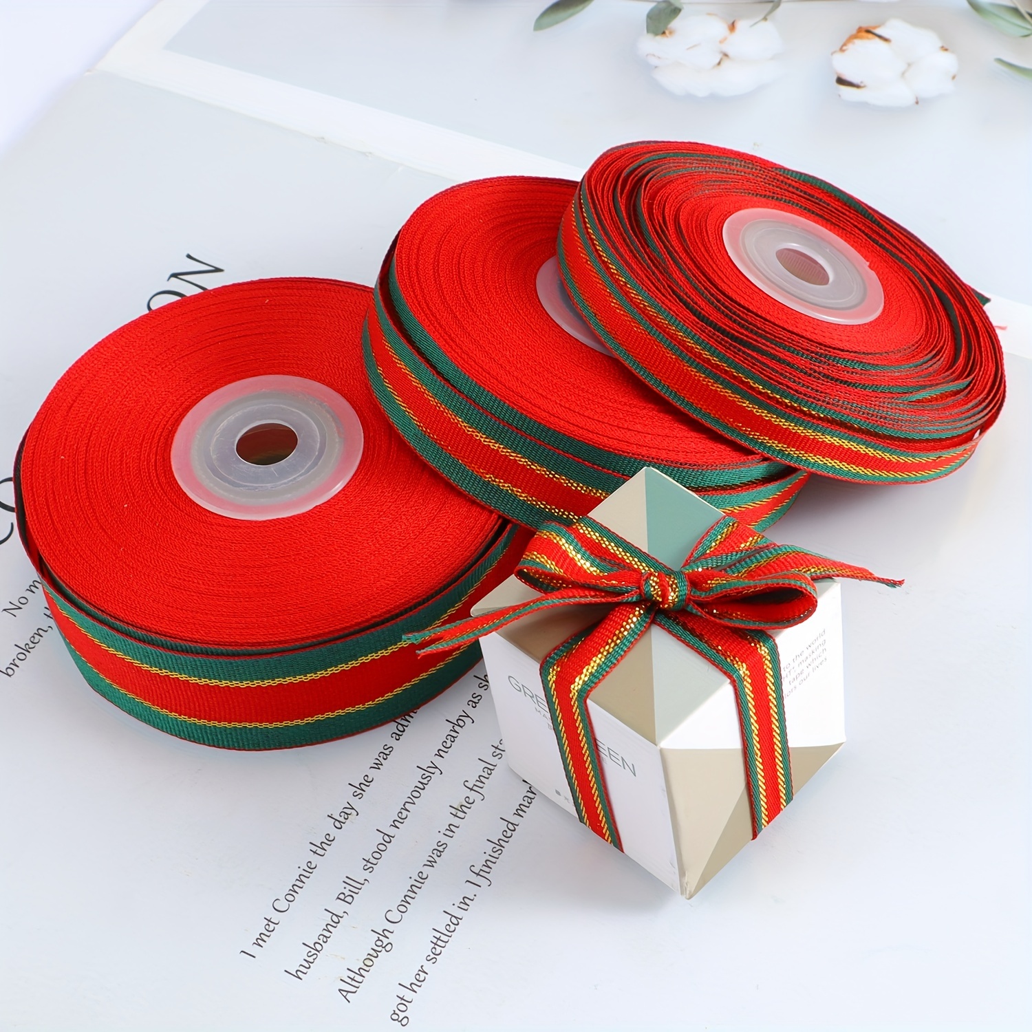 Pjtewawe Christmas Decorations Gift Wrapping Paper DIY Christmas Ribbon  Decoration Gift Ribbon Gift Wrapping Ribbon Cake Baking Ribbon Wedding  Decoration Wedding Candy Box Ribbon 