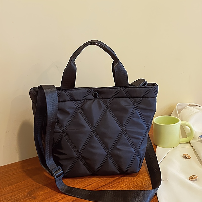 Quilted Rhombus Tote Bag For Women, Down Padded Shoulder Bag, Autumn Winter  Puffer Handbag