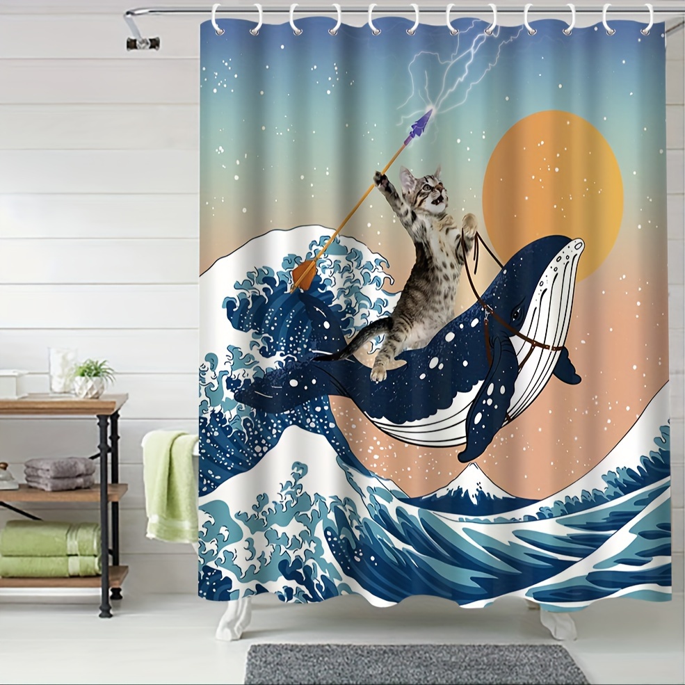  CHIFIGNO Divertida cortina de ducha con diseño de gato