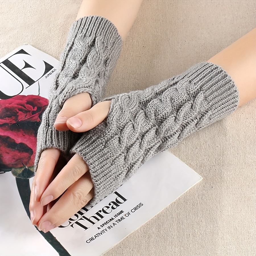New Warm Gloves for Winter, Women's Fingerless Gloves with 8-shaped Twisted Short Gloves Sleeves, Short Wristbands with Knots for Autumn and Winter