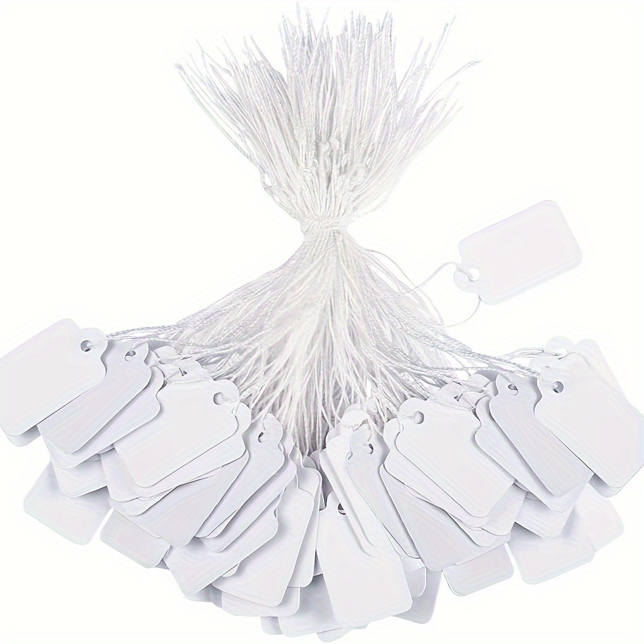 1000 Pieces White Tags with String Marking Strung Tags, Writable Price Tags  Display Label for Product Jewelry Clothing Tags, 1.38x 0.87inches