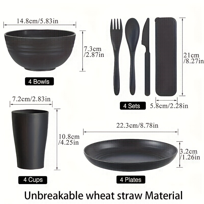 Wheat Straw Dinnerware Sets, Plastic Plates And Bowls Sets College Dorm  Room Essentials Dishes Set With Cutlery Set Microwave Safe - Temu