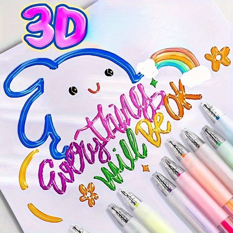 3D Magic Puffy Pens 6pcs popcorn painting pens bubble pen Color markers  graffiti pen 3D Art safe graffiti pen DIY drawing pens jelly pen creative  3D printer pen drawing for kids for