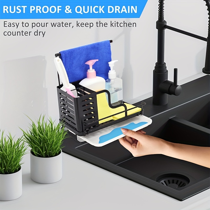 3-in-1 Sponge Holder, Matte Black Kitchen Countertop Organizer, Rack For  Sponge Scrubber Dishcloth, With Removable Water Collector Tray - Temu