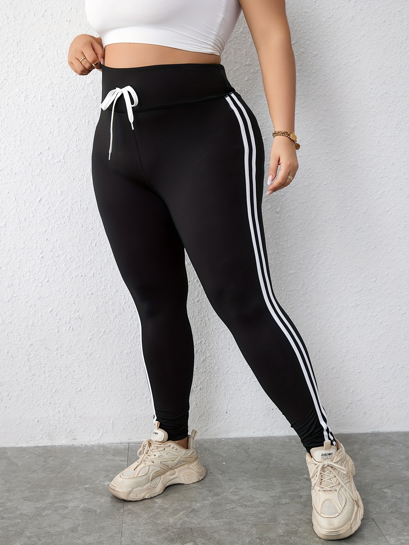Plus Size Sports Pants Women's Plus Striped Side Wide - Temu