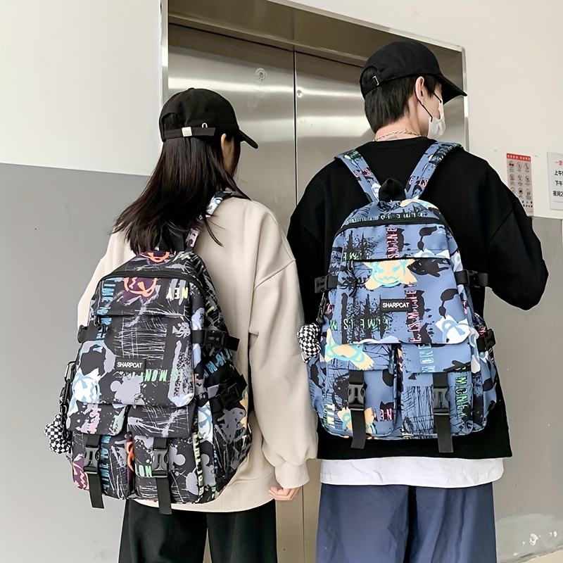 Graffiti Print Laptop Backpack Street Wear Schoolbag