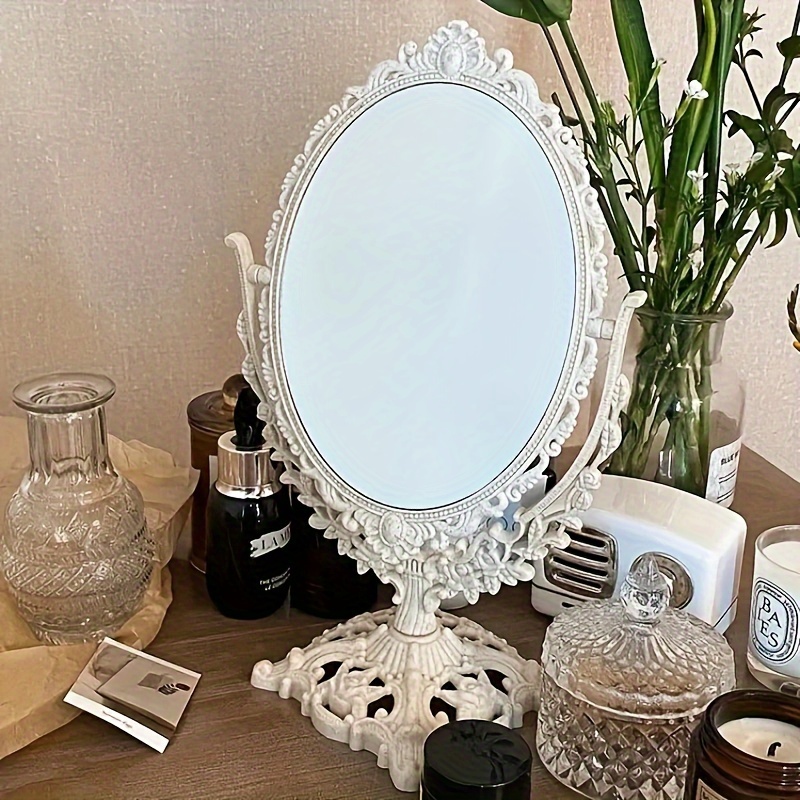 Tocador europeo con espejo, escritorio de maquillaje blanco con