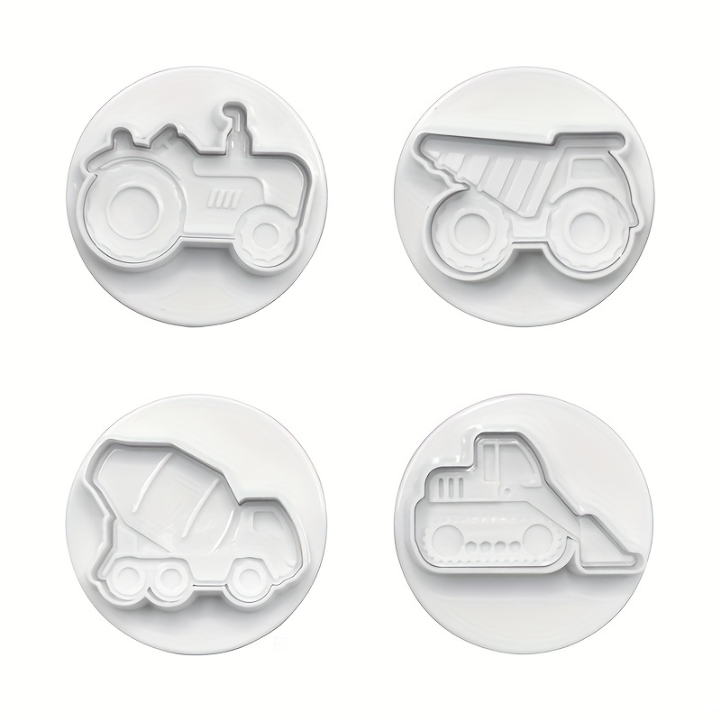 4pcs Construction Transport Vehicle Flower Mold for Cake Biscuit Chocolat
