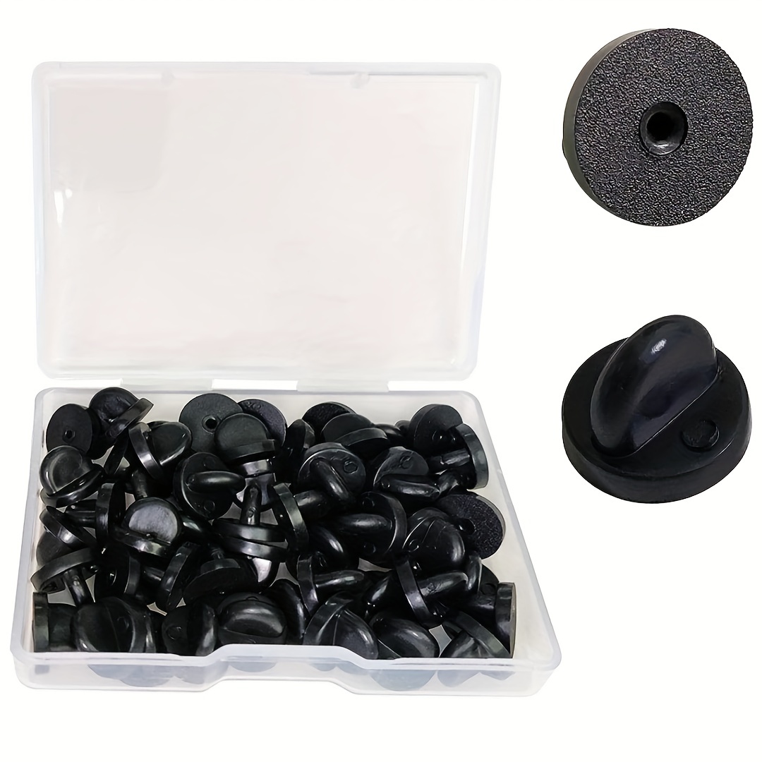 50 Pairs Tie Tacks Blank Pins with PVC Rubber Pin Backs for Craft Making  (Black)