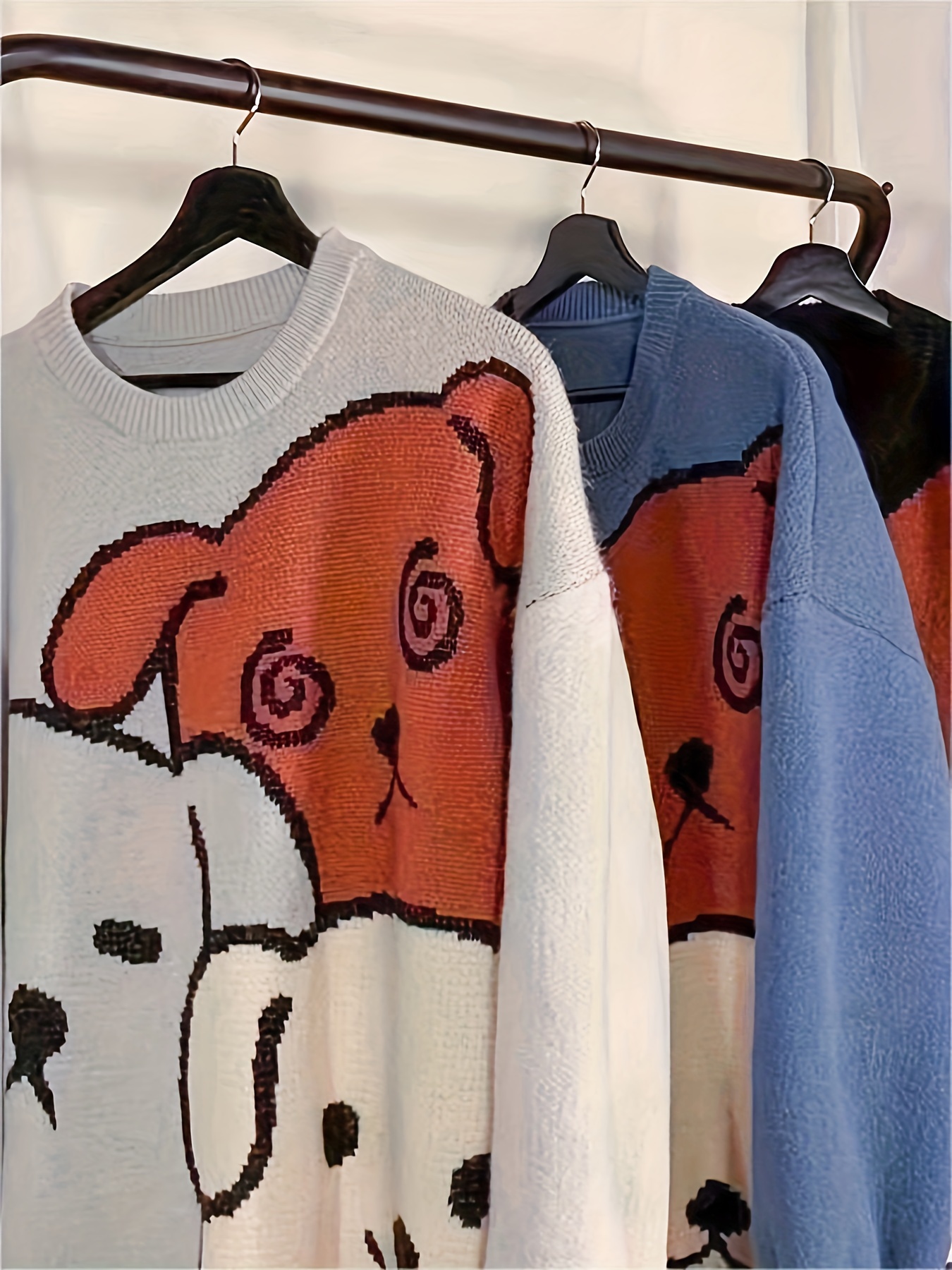 Cartoon Dog Casual Crew Neck Sports Sweater, Longs Sleeve Casual Pullover Sweater, Women s Tops details 2