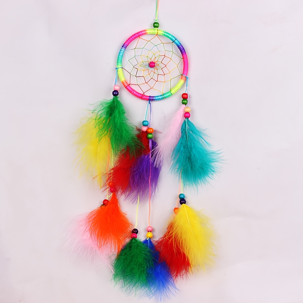 Multi Color Dream Catcher Five Rings with Feathers & Beads