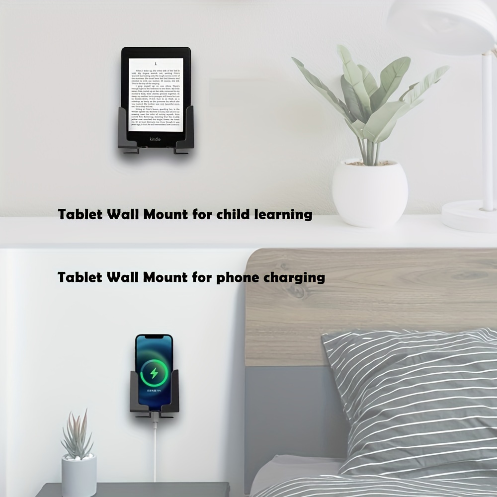 universal tablet wall mount fit for iphone tablet ipad kindle ebook can be fixed by adhesive or screw bedside phone charging wall mount with cable management storage