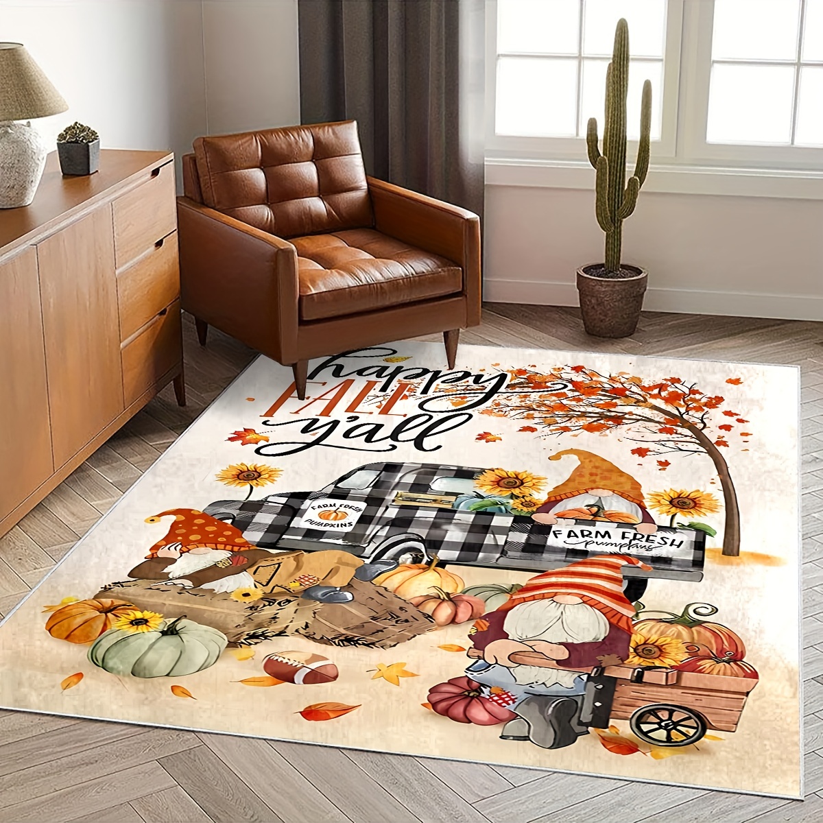  Indoor Door Mat Kitchen Rug,Pumpkins Thanksgiving Farm