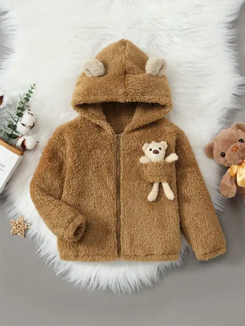 Chaqueta de forro polar para niña, diseño de gato de dibujos animados,  bordado en 3D, con capucha y cremallera, de manga larga, abrigo de invierno