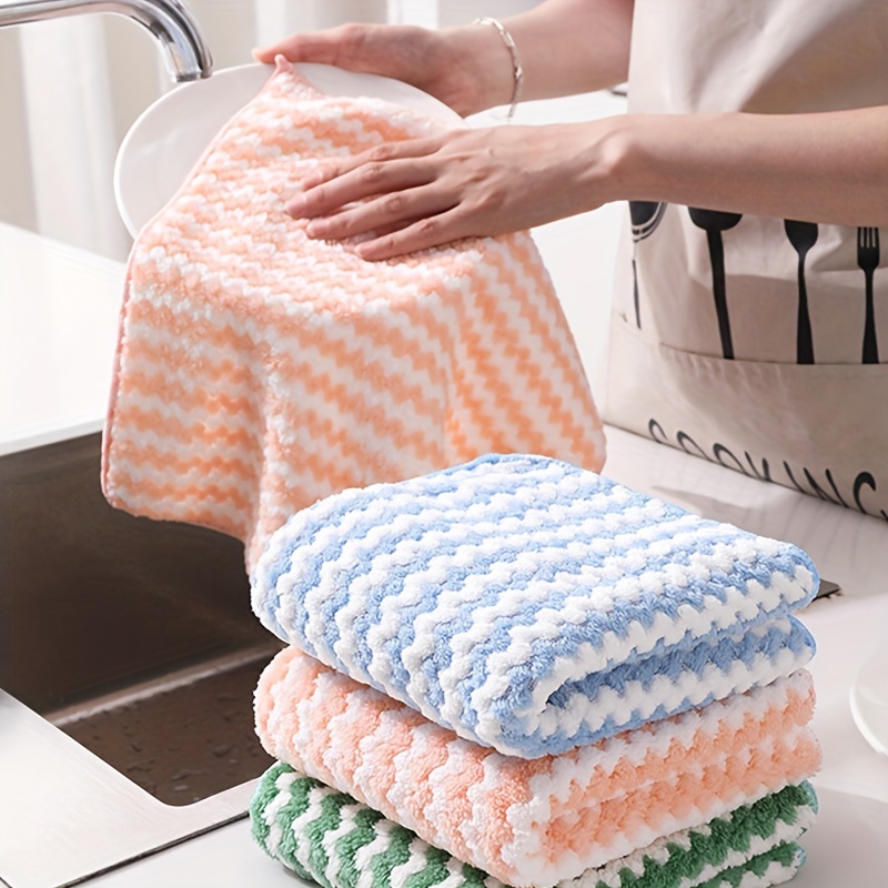 Kitchen Towels Cleaning Cloth - 9.8x9.8 in Dish Towels, Super Absorbent Coral Velvet Dish Cloths, Cleaning Supplies for Cleaning Kitchen Tableware (10