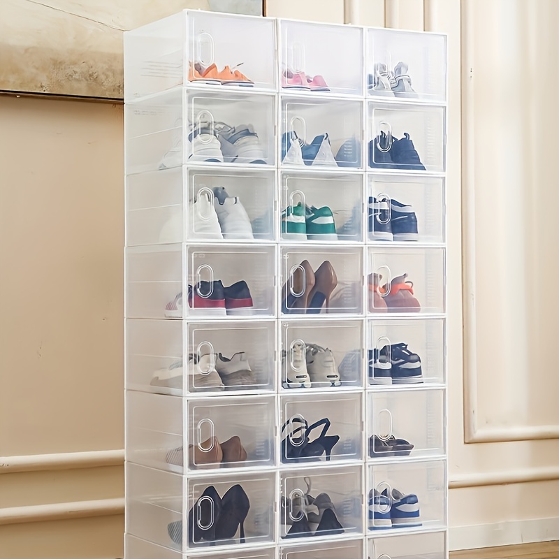 Cajas de almacenamiento de zapatos, de plástico transparente, apilables  para zapatos, tipo cajón, apertura frontal, soporte para zapatos :  : Hogar y Cocina