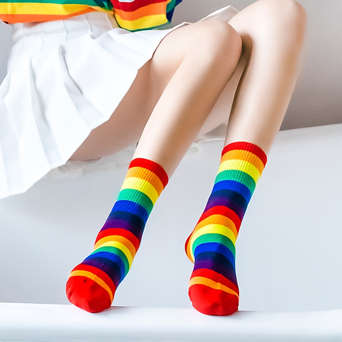 12 Pairs Knee High School Uniform Socks Stripes Dance Womens Girls