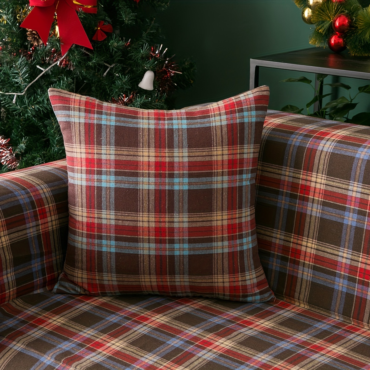 Retro Sofa Slipcover Christmas Coffee Red Woven Plaid Non-slip Sofa Cover