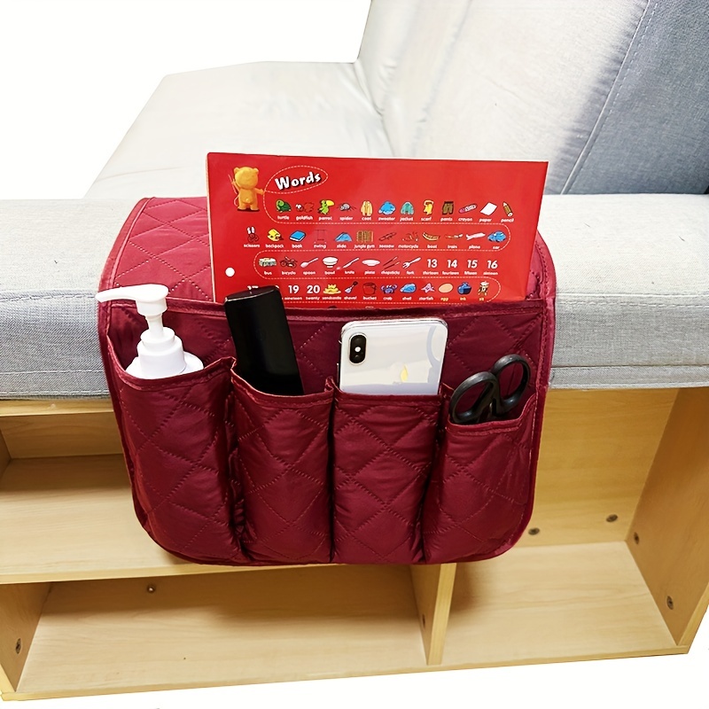 Sofa Arm Rest TV Remote Control Organizer Holder 5 Pockets Chair Couch Bag