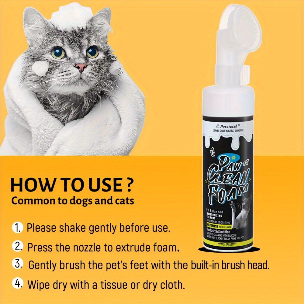 GENTLE CREATURES Magic Foam - Sulfate-Free, Waterless Shampoo Paw Cleaner  for Dogs, Cats, Pets - Dry Shampoo, Foot Cleaner Brush - with Orange, Odor