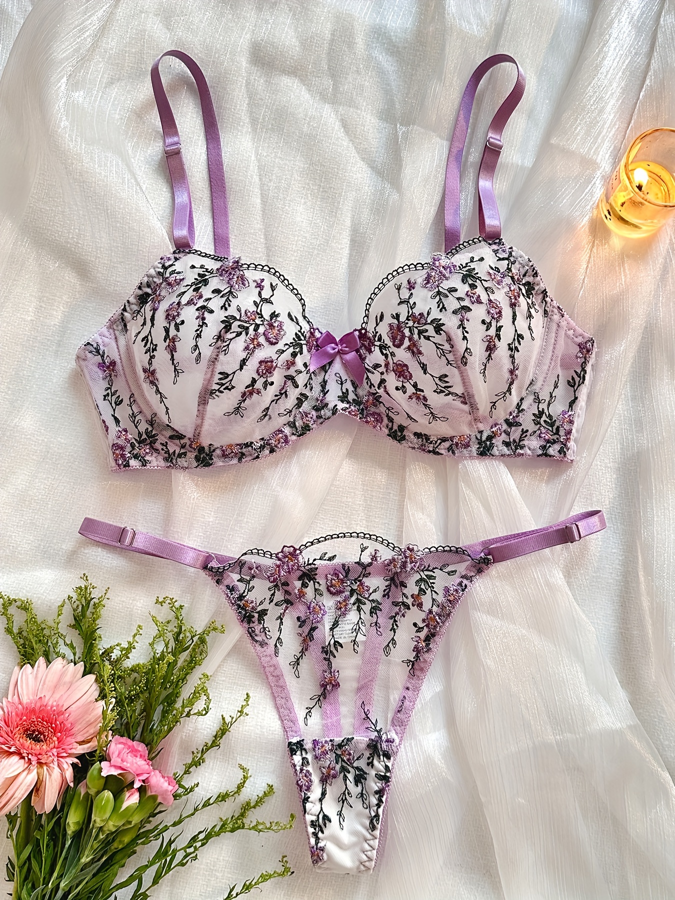 Floral Embroidery Mesh Bra 81140B - Dark Pink – Purple Cactus Lingerie