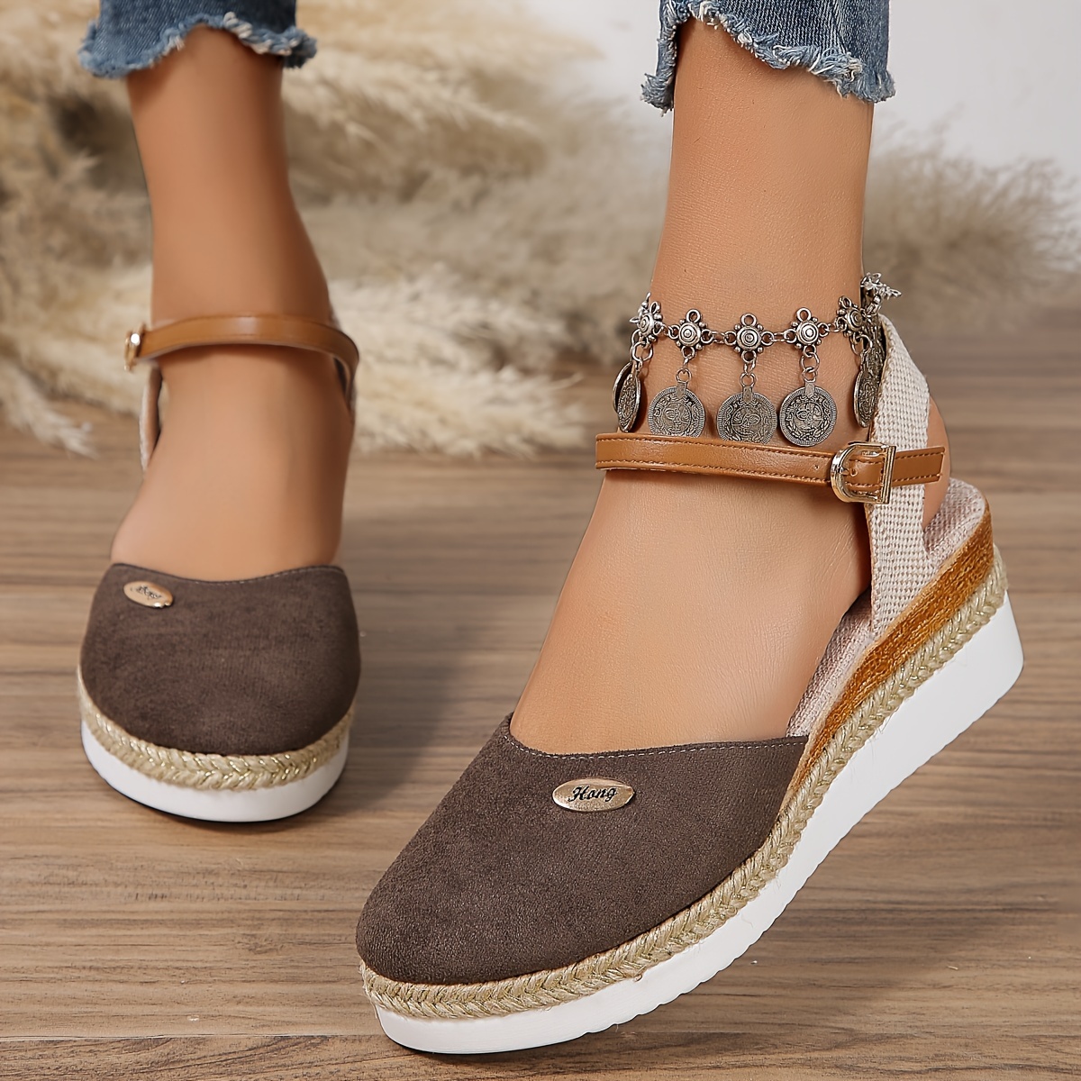 Women's Simple Wedge Sandals Casual Buckle Strap Summer - Temu Canada
