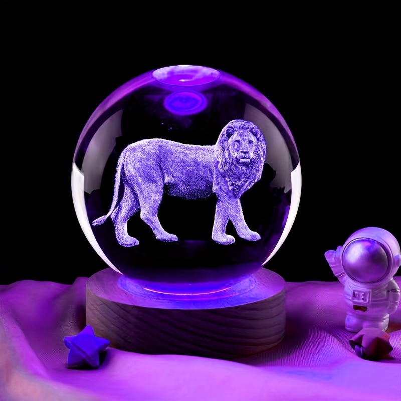 1pc lion crystal decoration ball light 3d laser engraved crystal desktop decoration light for animal lion lovers coworkers parents wife husbands birthday gift valentines day gift holiday souvenir details 1