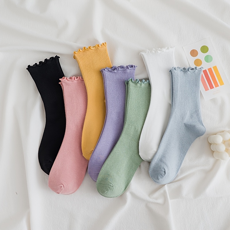 7Pairs Solid Color Ruffle Quarter Socks For Women | Our Store Sale